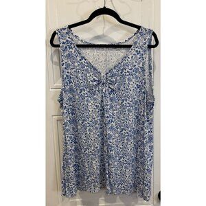 Lane Bryant 18/20 White with Blue Floral Tank Top EUC Casual Beach Sleeveless